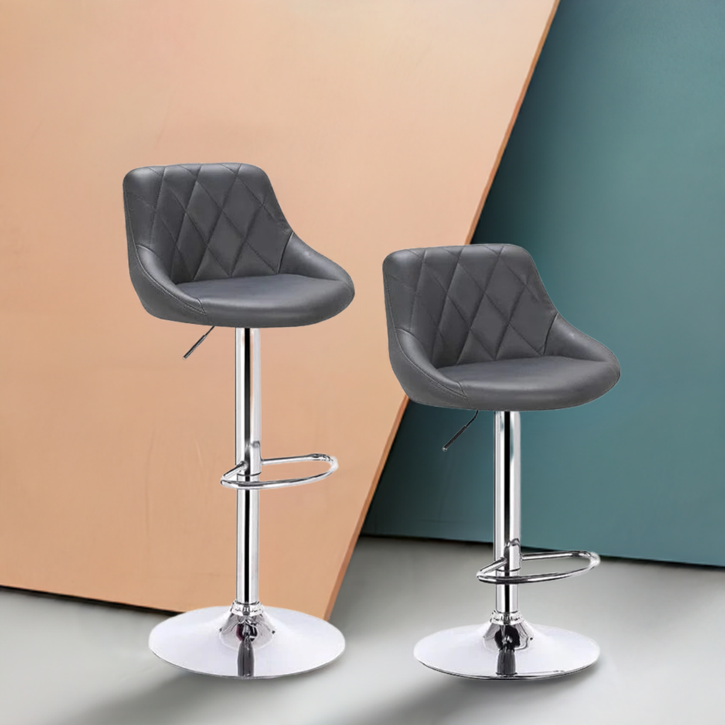 Barstool with Diamond Pattern Back and Chrome Base Set Of 2