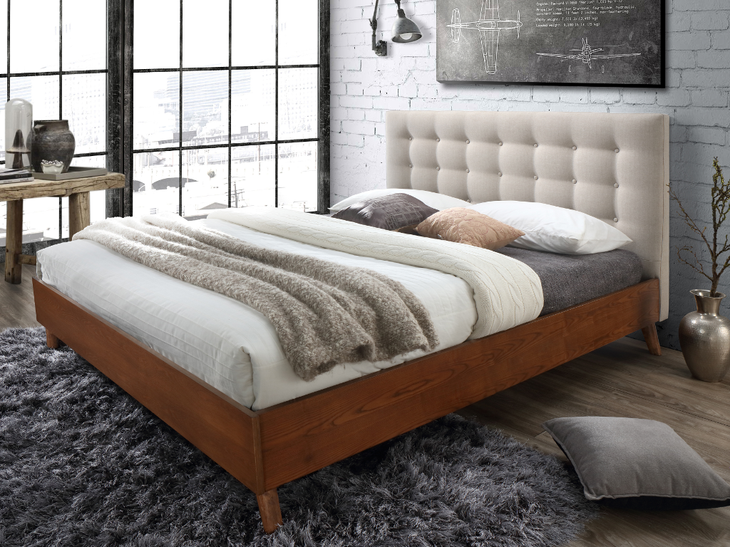 Wooden bed with headboard